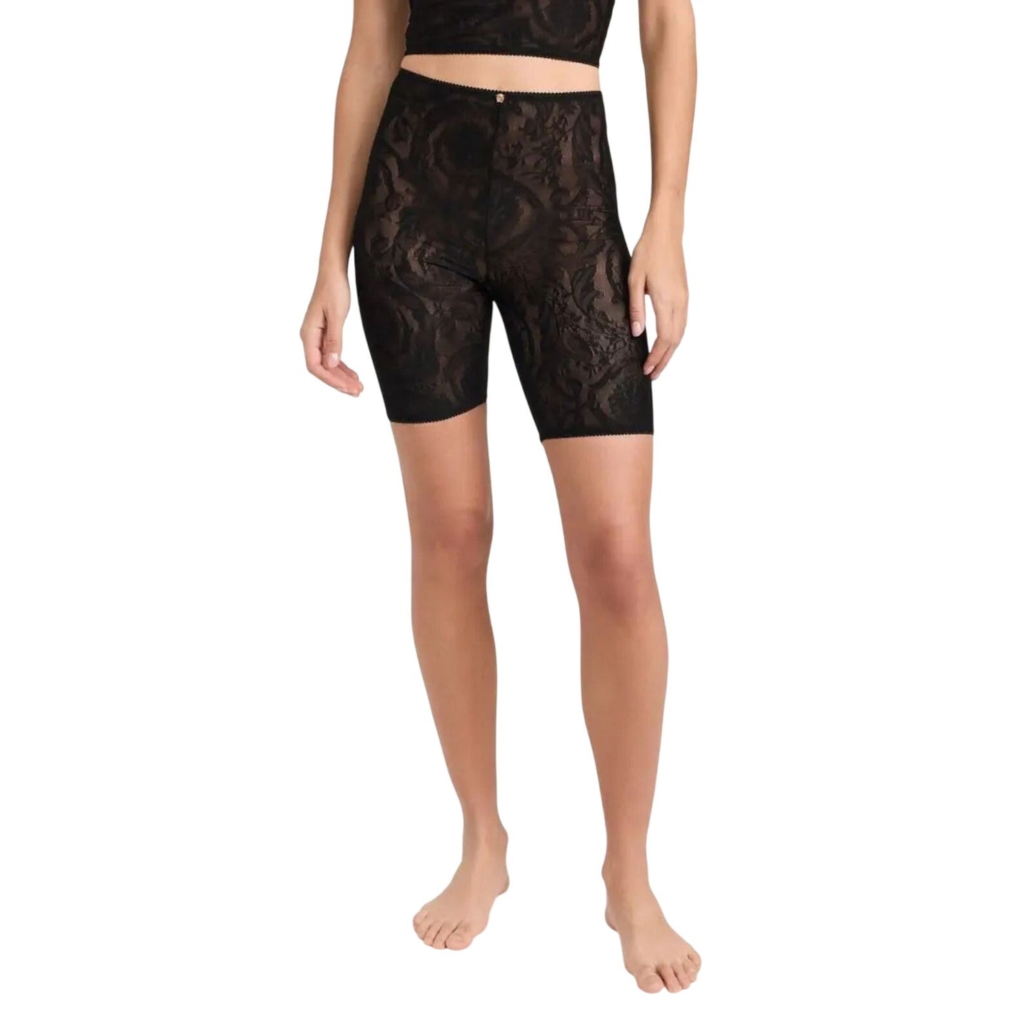 Versace Baroque Jacquard High Rise Tulle Stretch Shorts