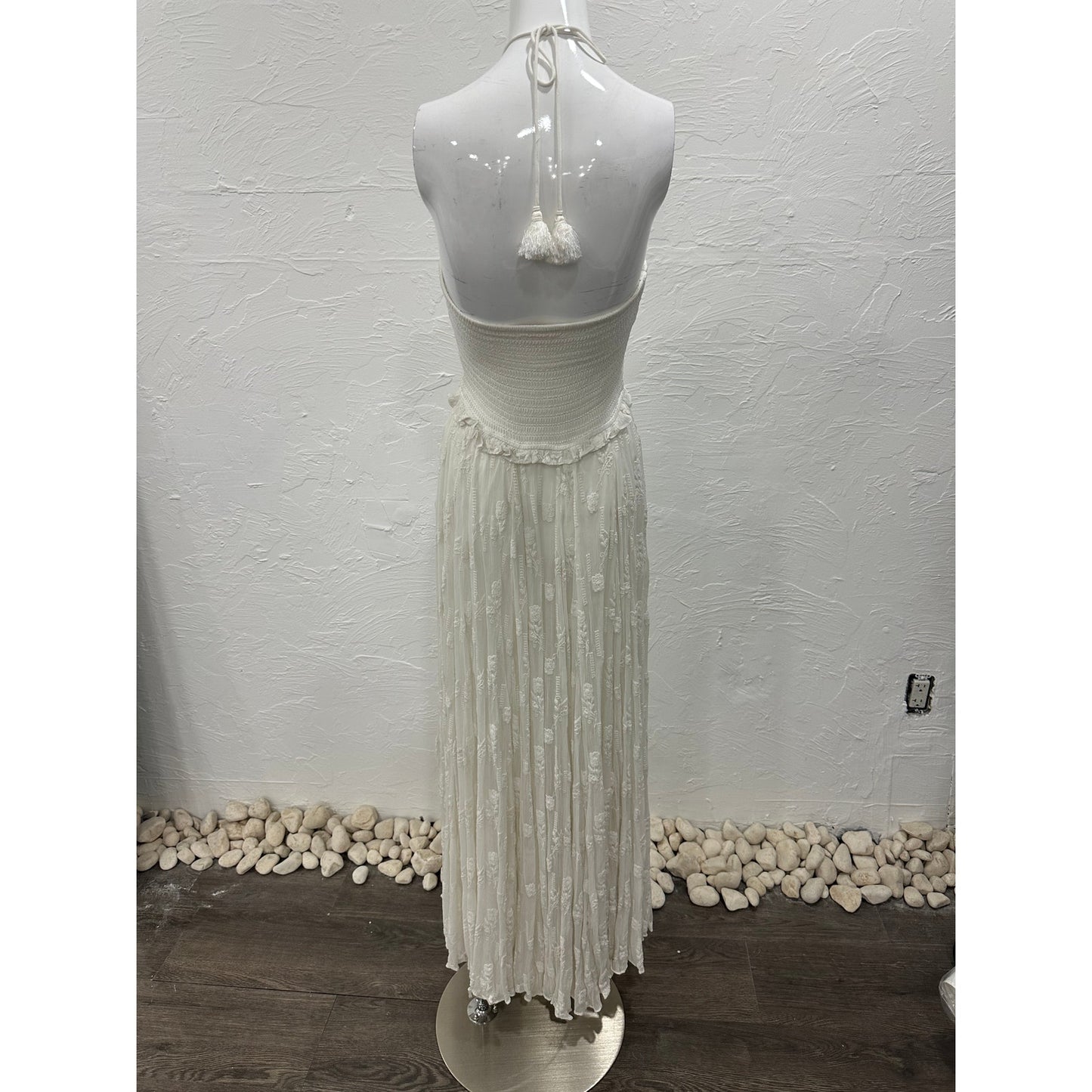 Rococo Sand Floral Embroidered Halter Smocked Maxi Dress Women's