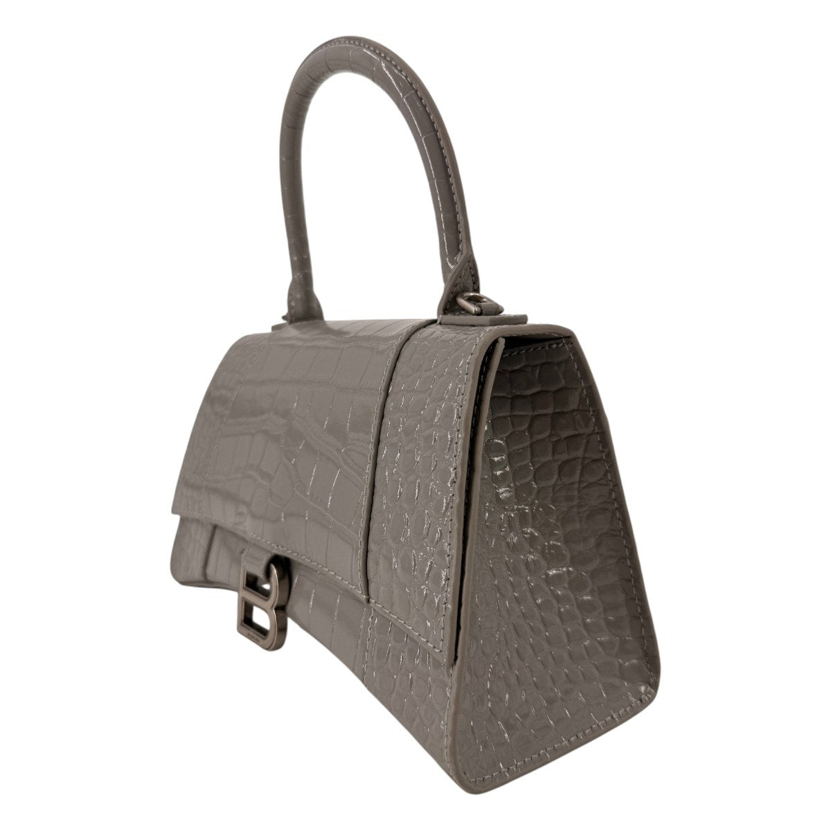 Balenciaga Hourglass Croc Embossed Leather Top Handle Bag