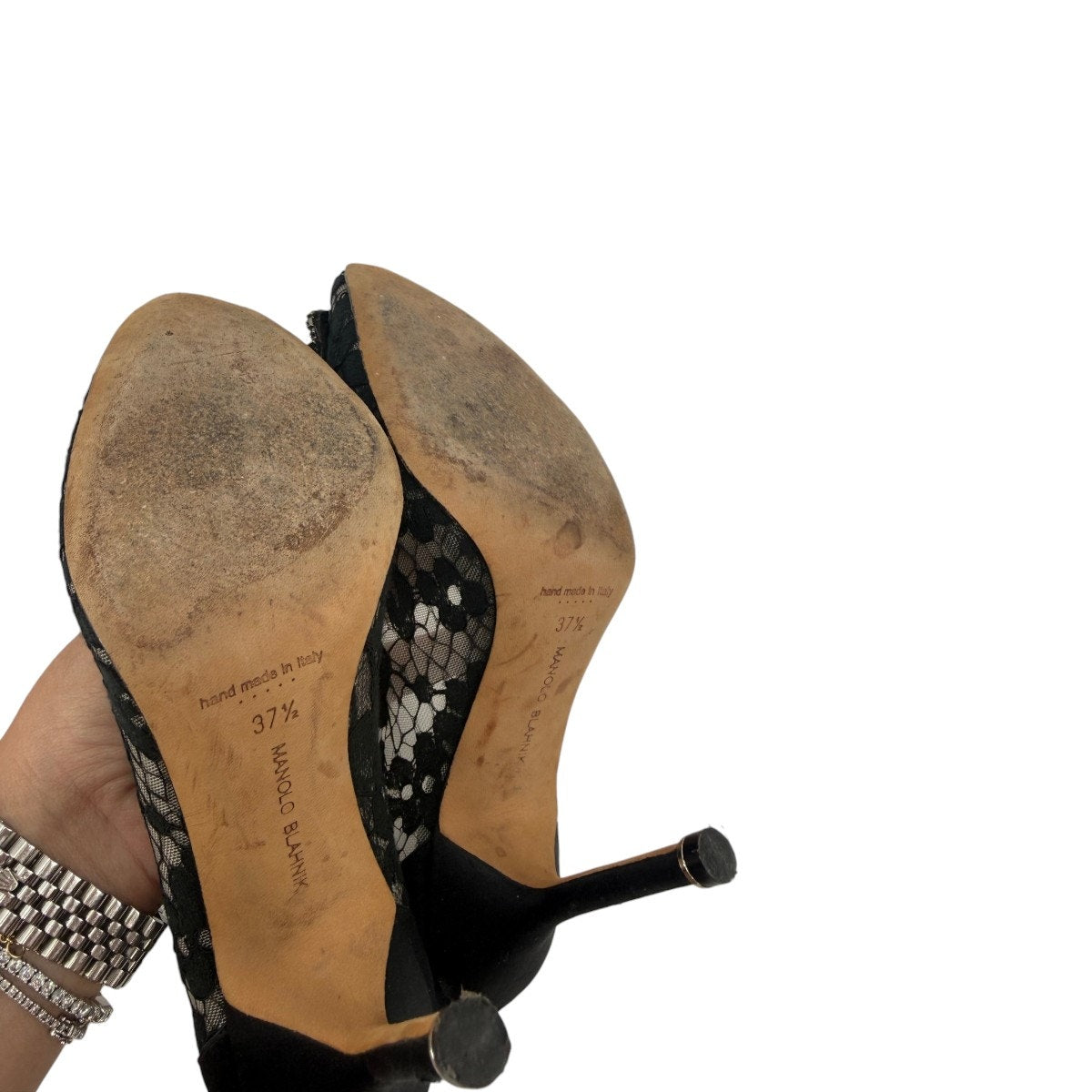 Manolo Blahnik Hangisi Lace Jewel Buckle Pumps Heels