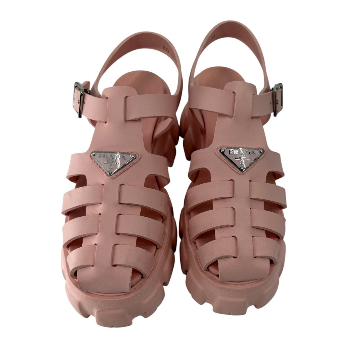 Prada Rubber Caged Monolith Slingback Platform Sandals