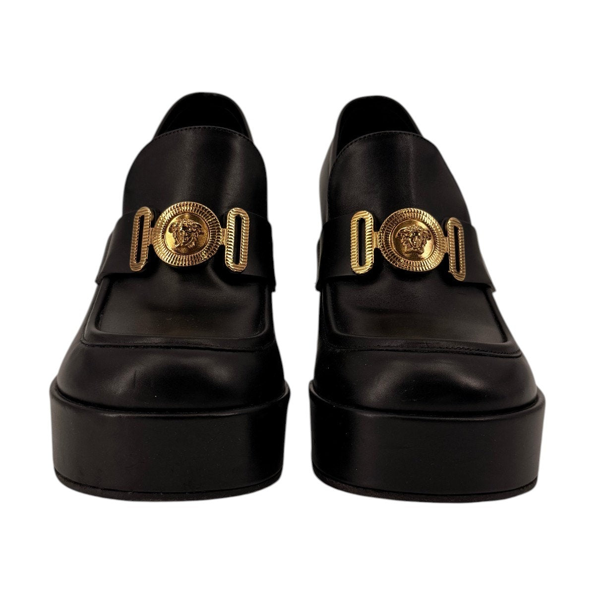 Versace Leather Medusa Logo Biggie Platform Loafers Black Women's Size 37.5