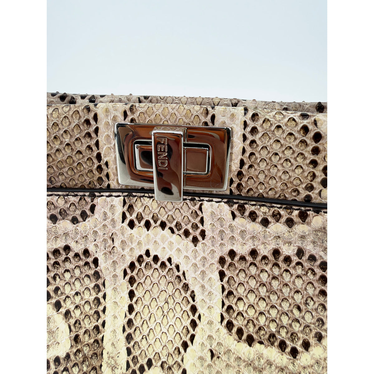 Fendi Mini Peekaboo Python Top Handle Bag Natural Beige