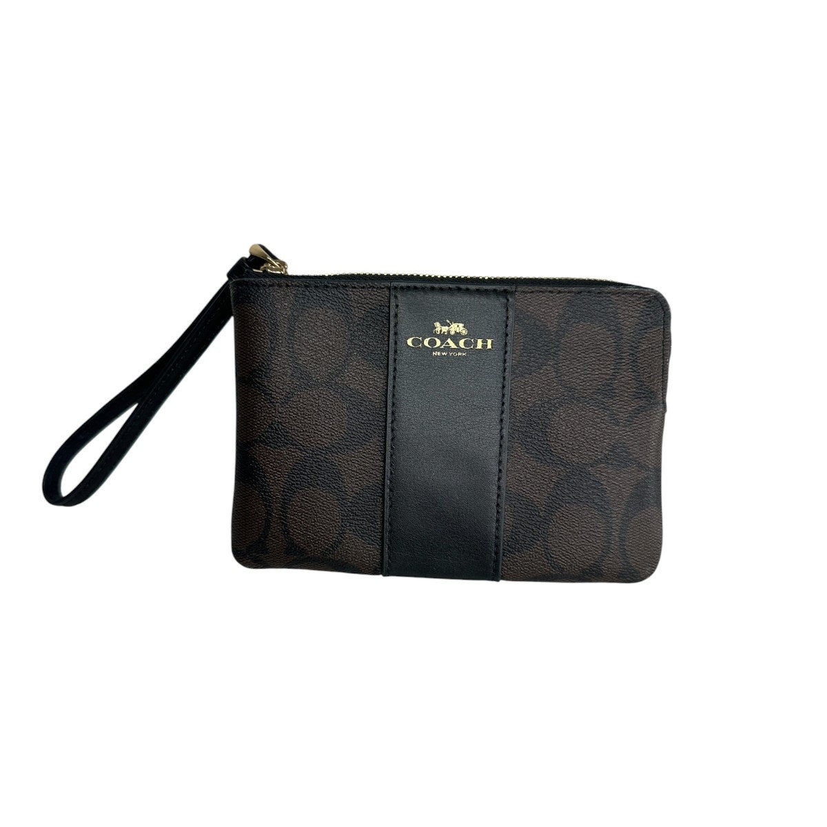Coach Leather Signature Canvas Corner Zip Wristlet Wallet