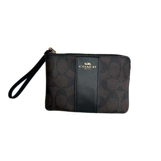 Coach Leather Signature Canvas Corner Zip Wristlet Wallet