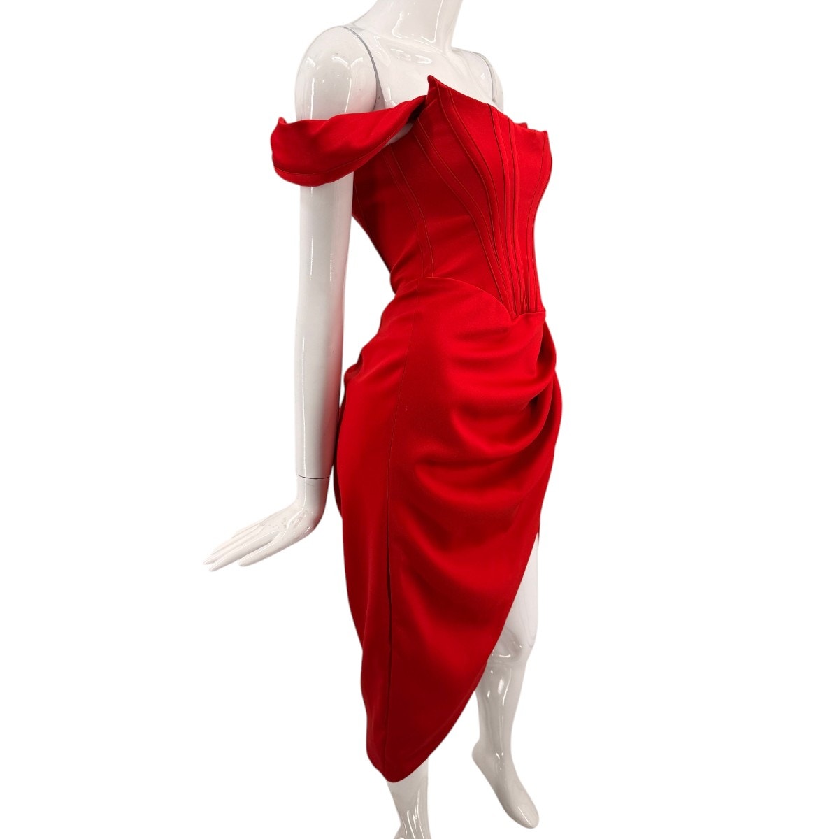 House of CB Satin Loretta Off-Shoulder Corset Midi Dress