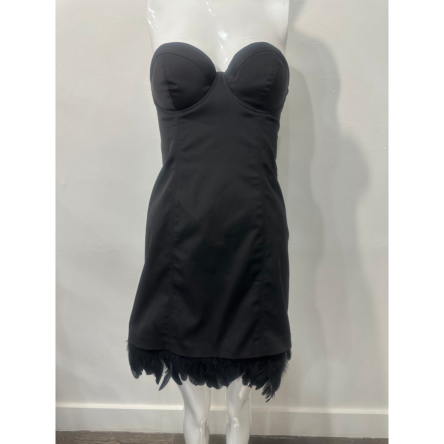 Guess By Marciano Cotton Feather Trim Strapless Corset Mini Dress