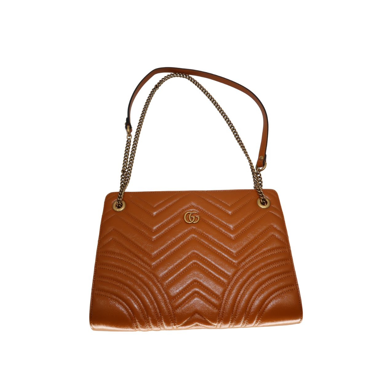 Gucci Leather Quilted GG Marmont Accordion Chain Strap Shoulder Bag