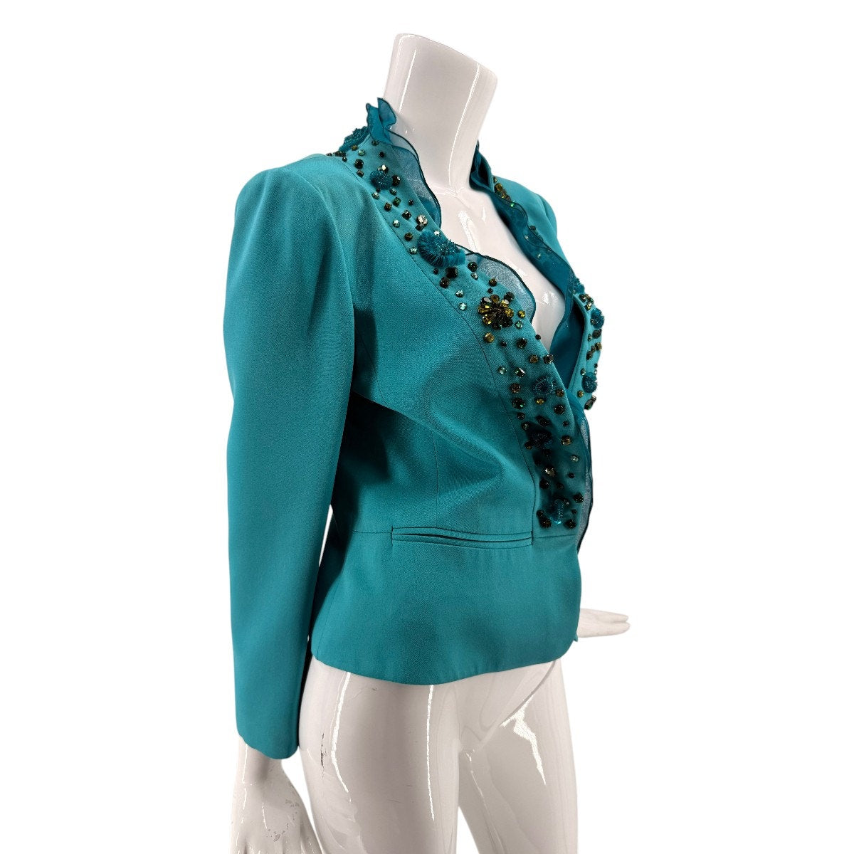 Valentino Silk Embellished Ruffle Open Front Blazer Jacket