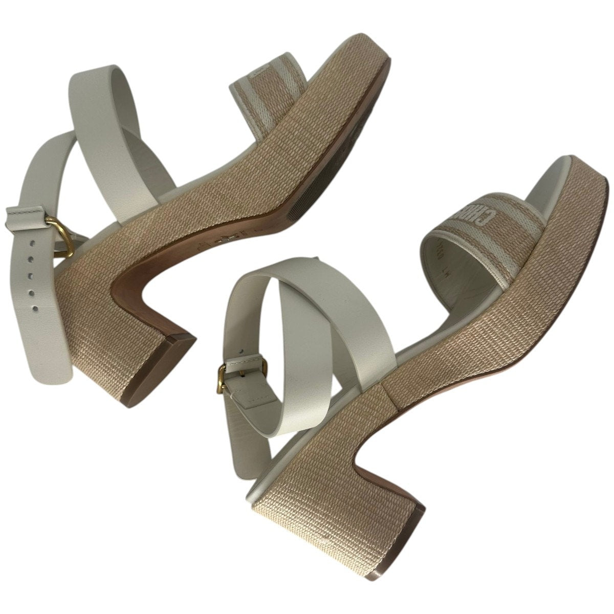 Christian Dior Leather Raffia Dway Embroidered Logo Platfrorm Sandals