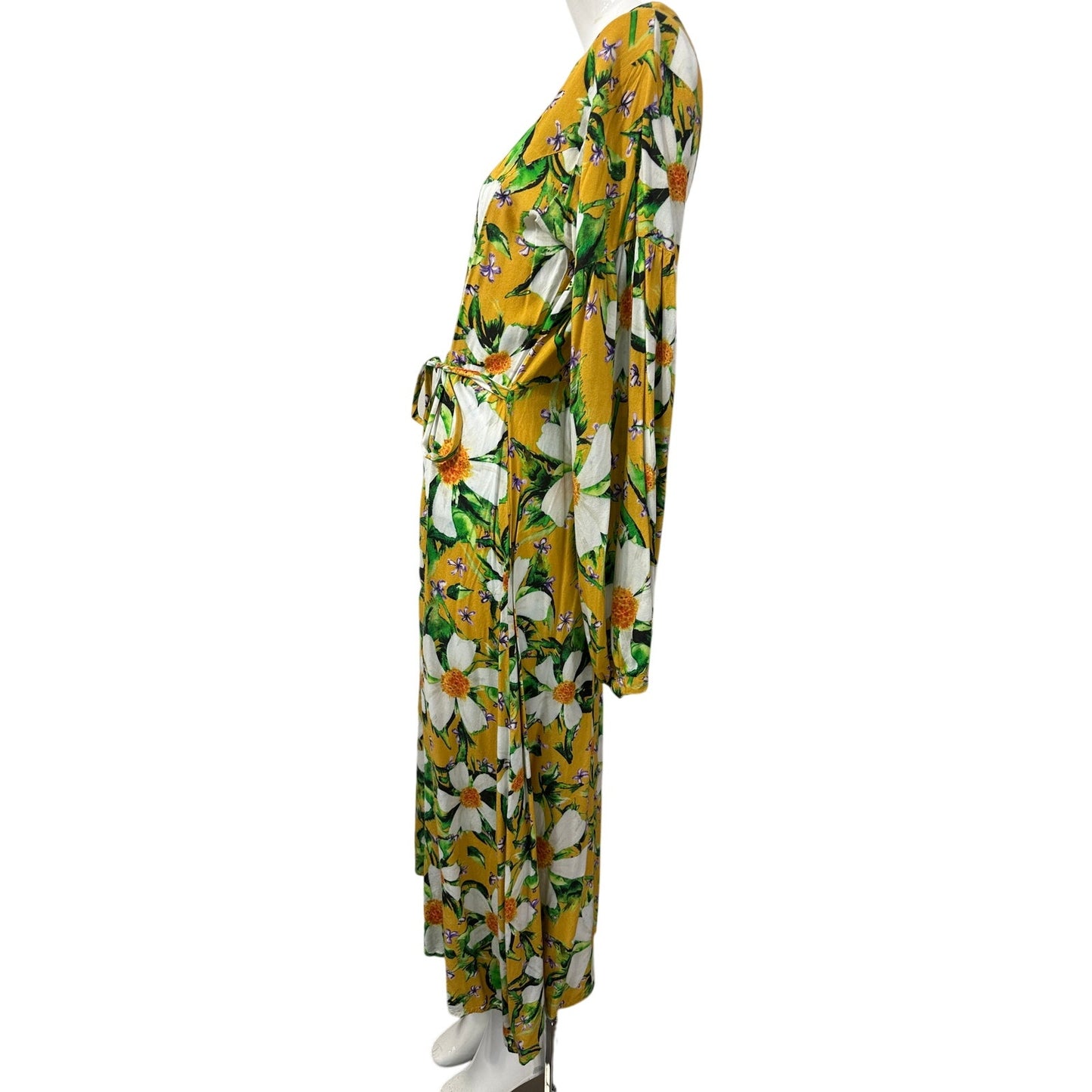 Sigal Lotus Floral Print Long Puffed Sleeves Maxi Dress