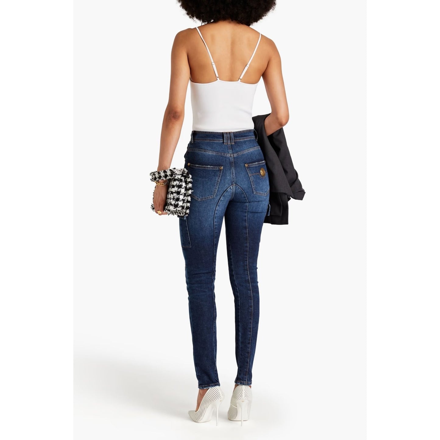 Balmain Faded High-Rise Denim Skinny Jeans Blue Mid Denim Women's Size 34