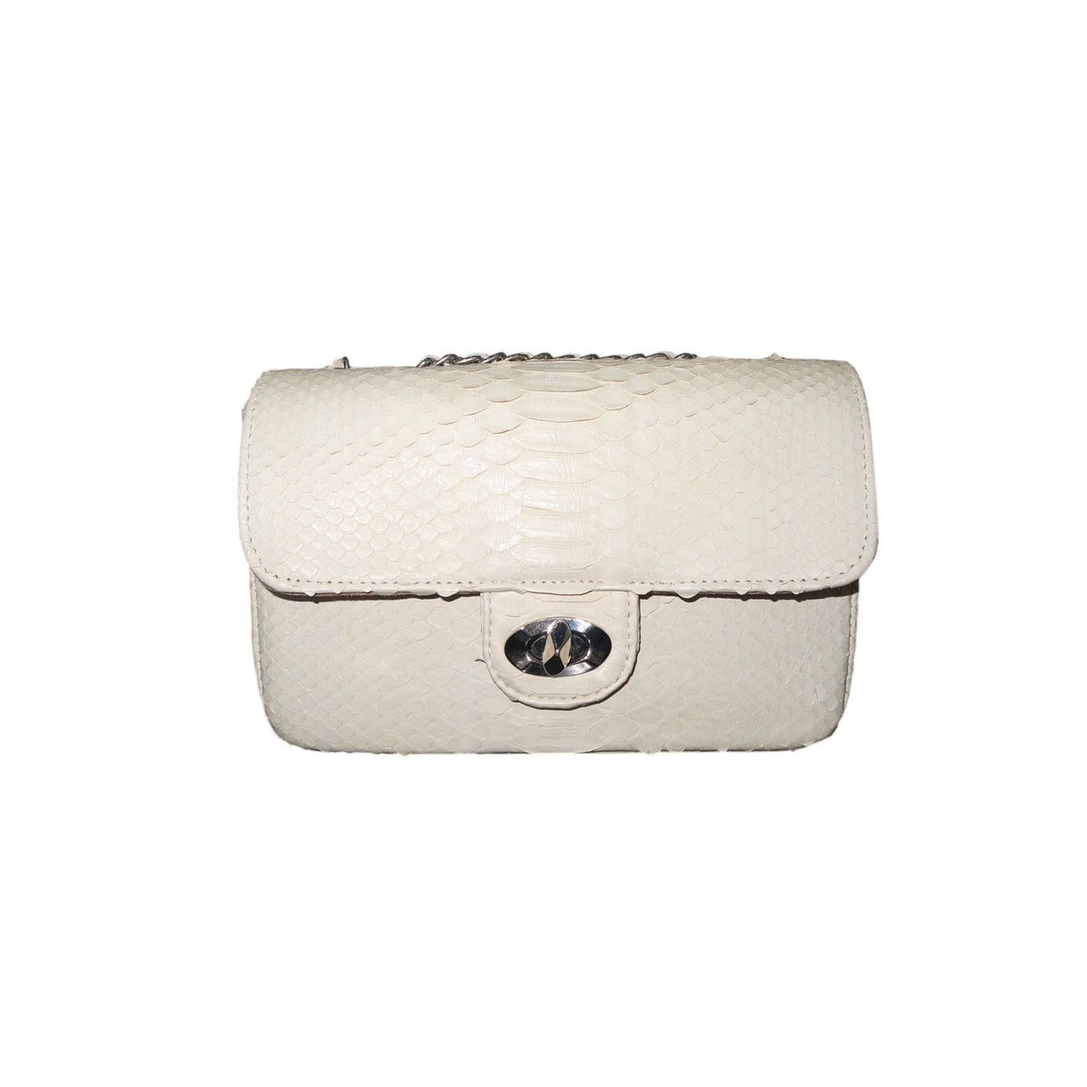 Cream Python-Textured Crossbody Silver Hardware Chain Shoulder Bag Women's OS