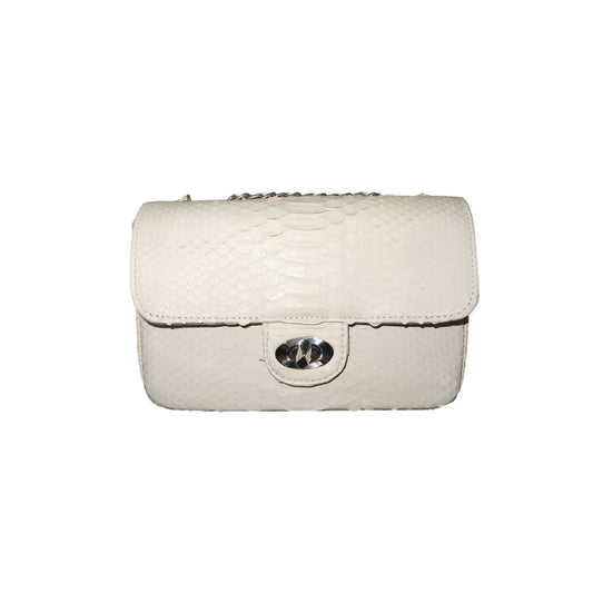 Cream Python-Textured Crossbody Silver Hardware Chain Shoulder Bag Women's OS