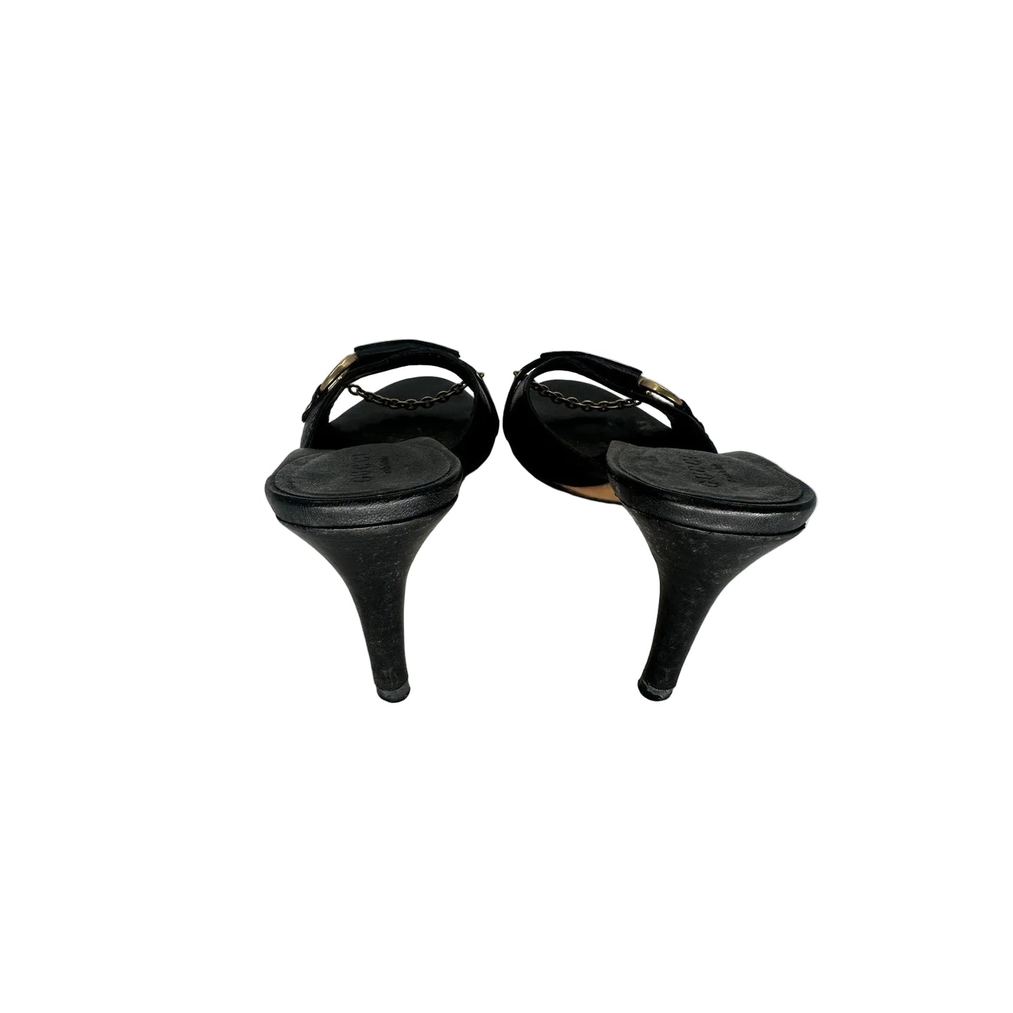 Gucci Leather Horsebit Chain Accent Slide Sandals