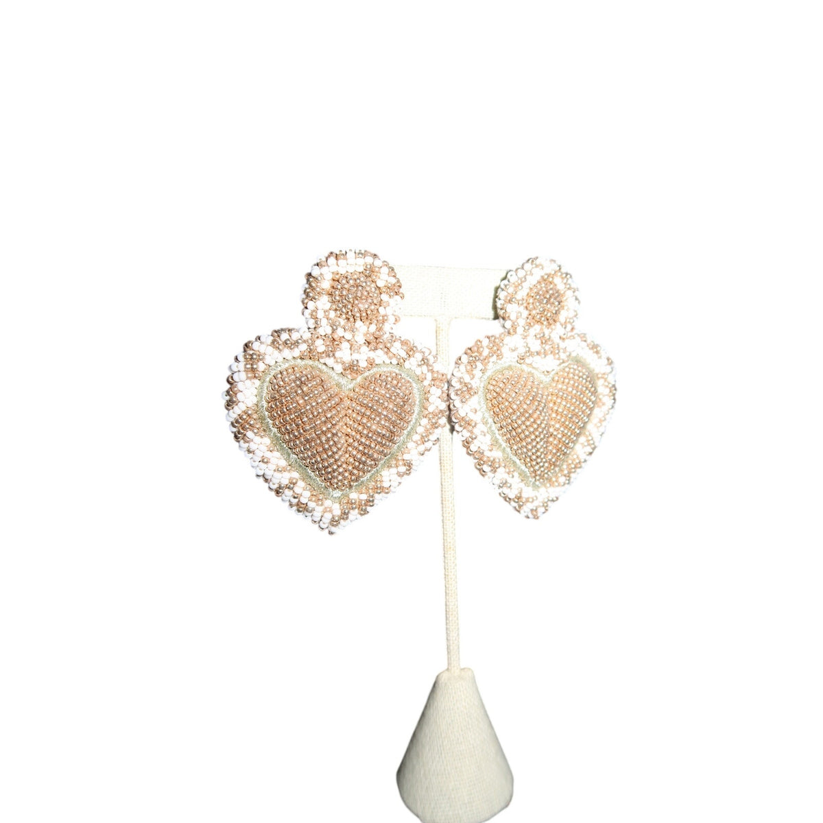 Olivia Dar Alghero Heart Earrings Beaded Gold Ivory Statement