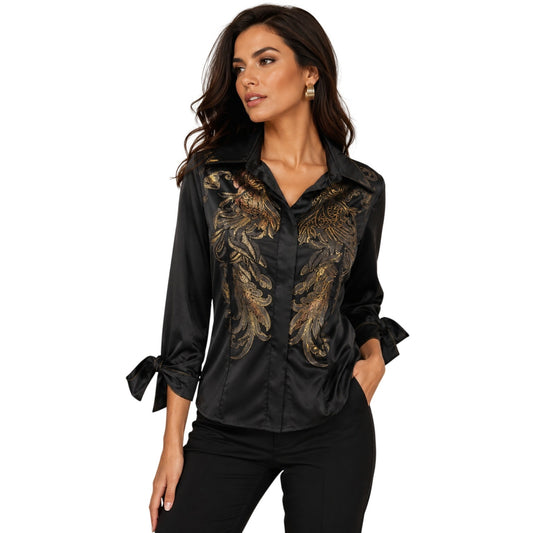 Just Cavalli Satin Glitter Embellished Button-Up Shirt