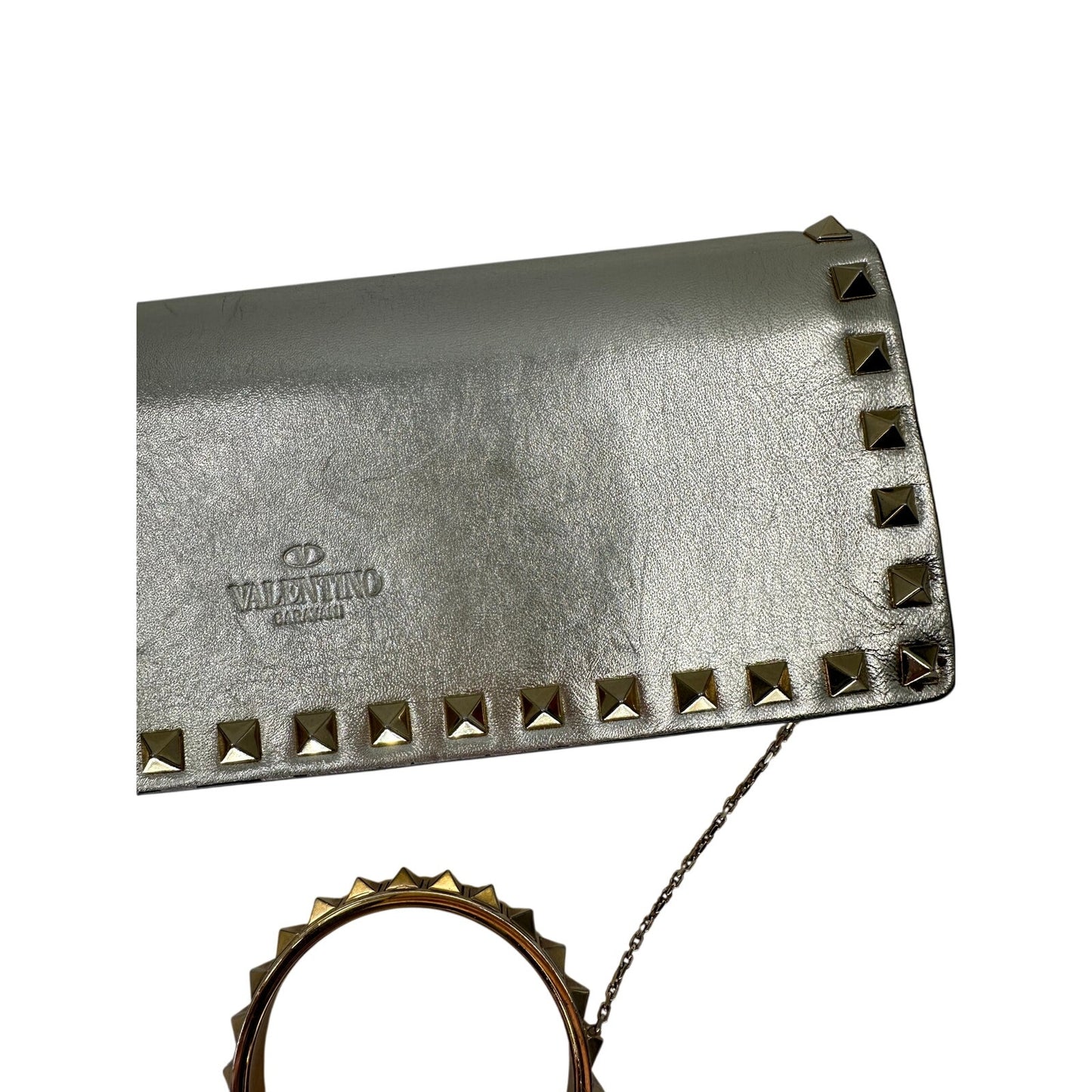 Valentino Garavani Metallic Leather Rockstud Bracelet Clutch Bag