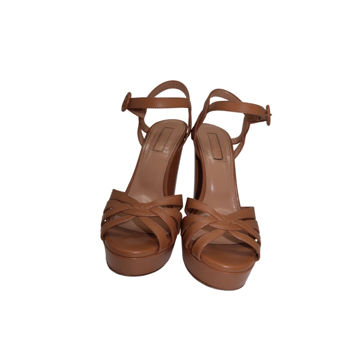 Aquazzura Leather Ankle Strap Block Heel Platform Sandals