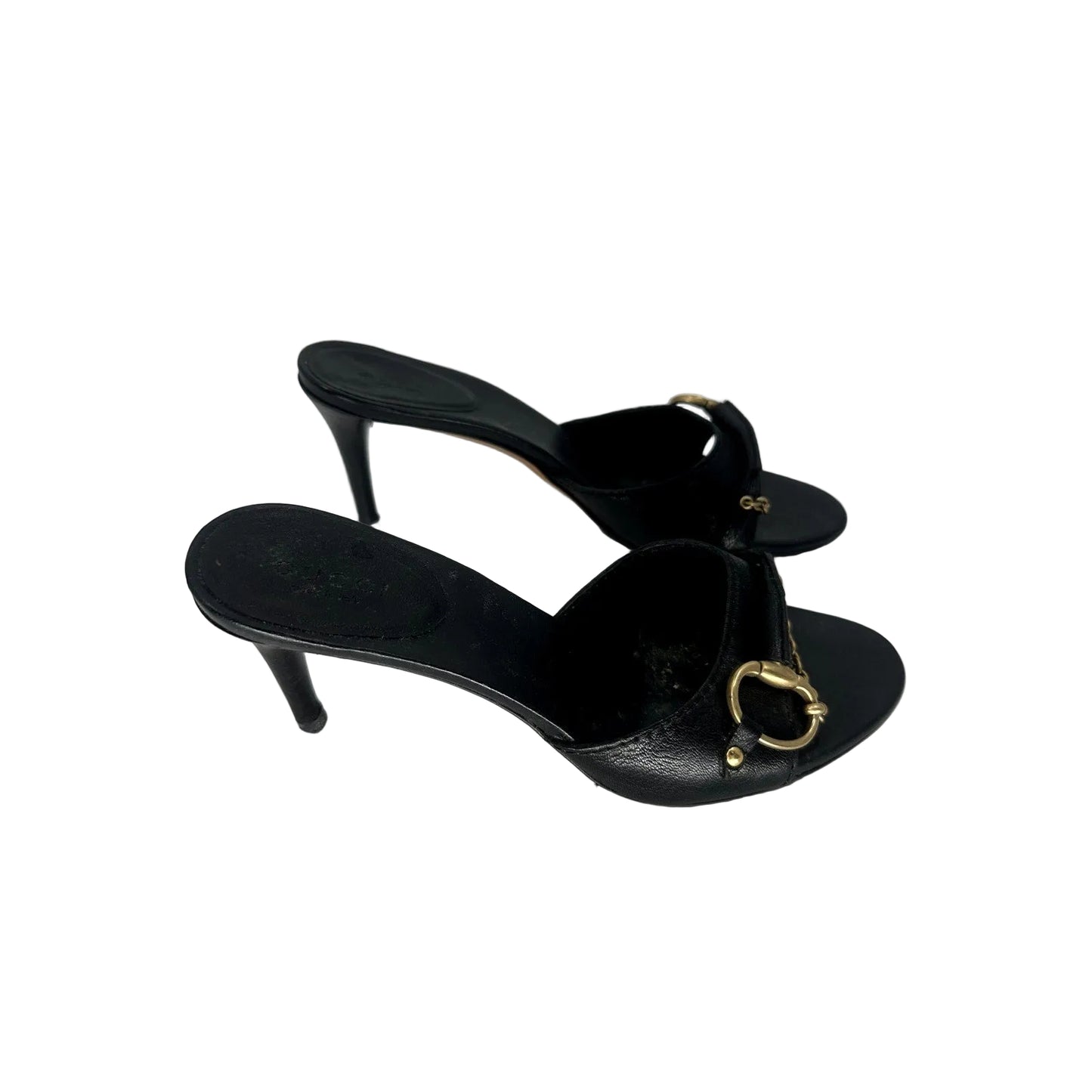 Gucci Leather Horsebit Chain Accent Slide Sandals