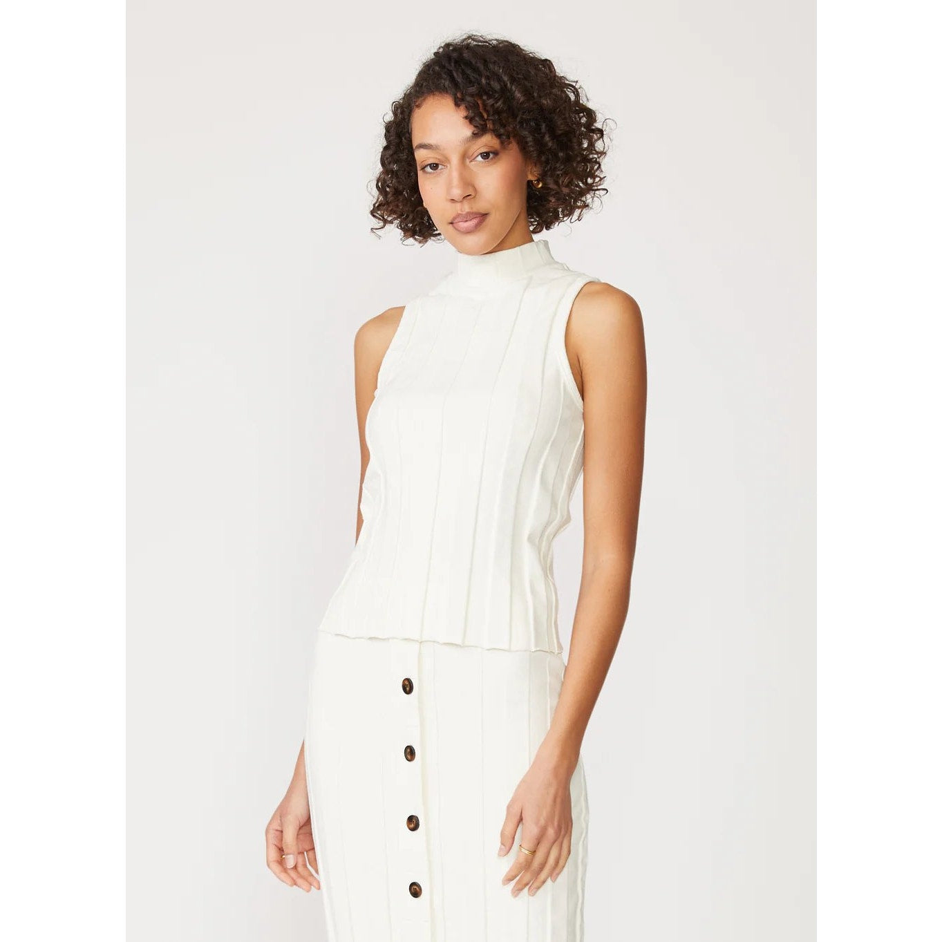 Stateside Cotton Knit Box Pleat Mock Neck Top Midi Skirt Set