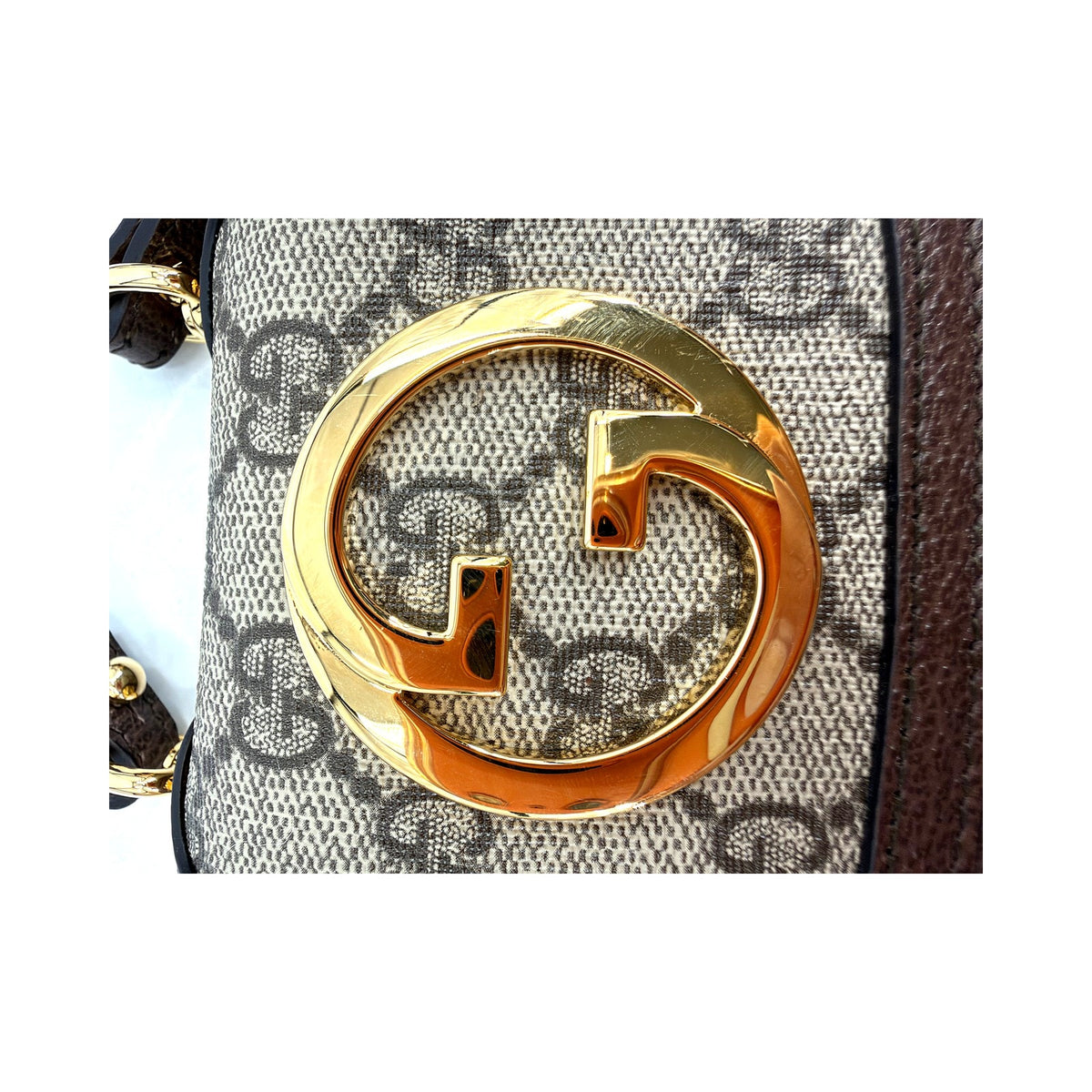 Gucci Blondie Mini GG Supreme Canvas Crossbody Bag Brown Gold Round G