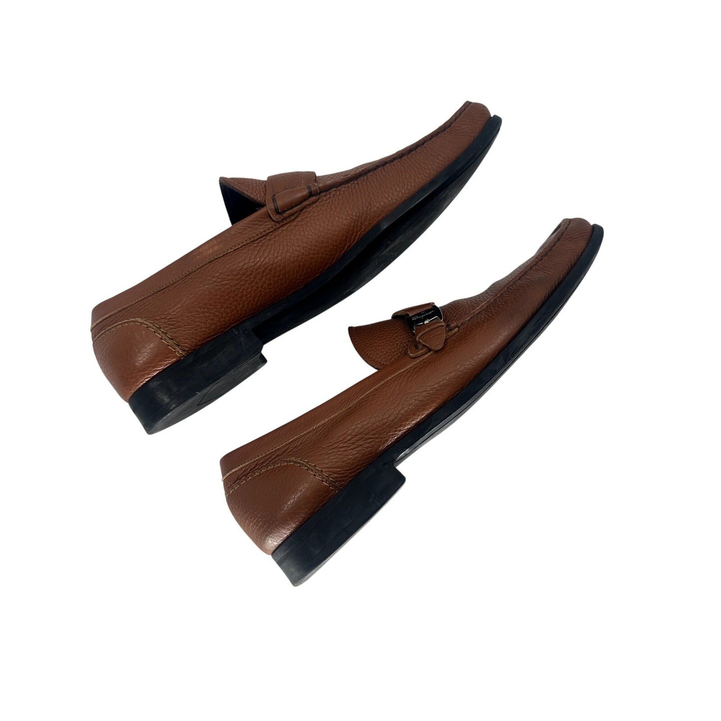 Salvatore Ferragamo Gancini Pebbled Leather Loafers Brown Men's Size 12 D
