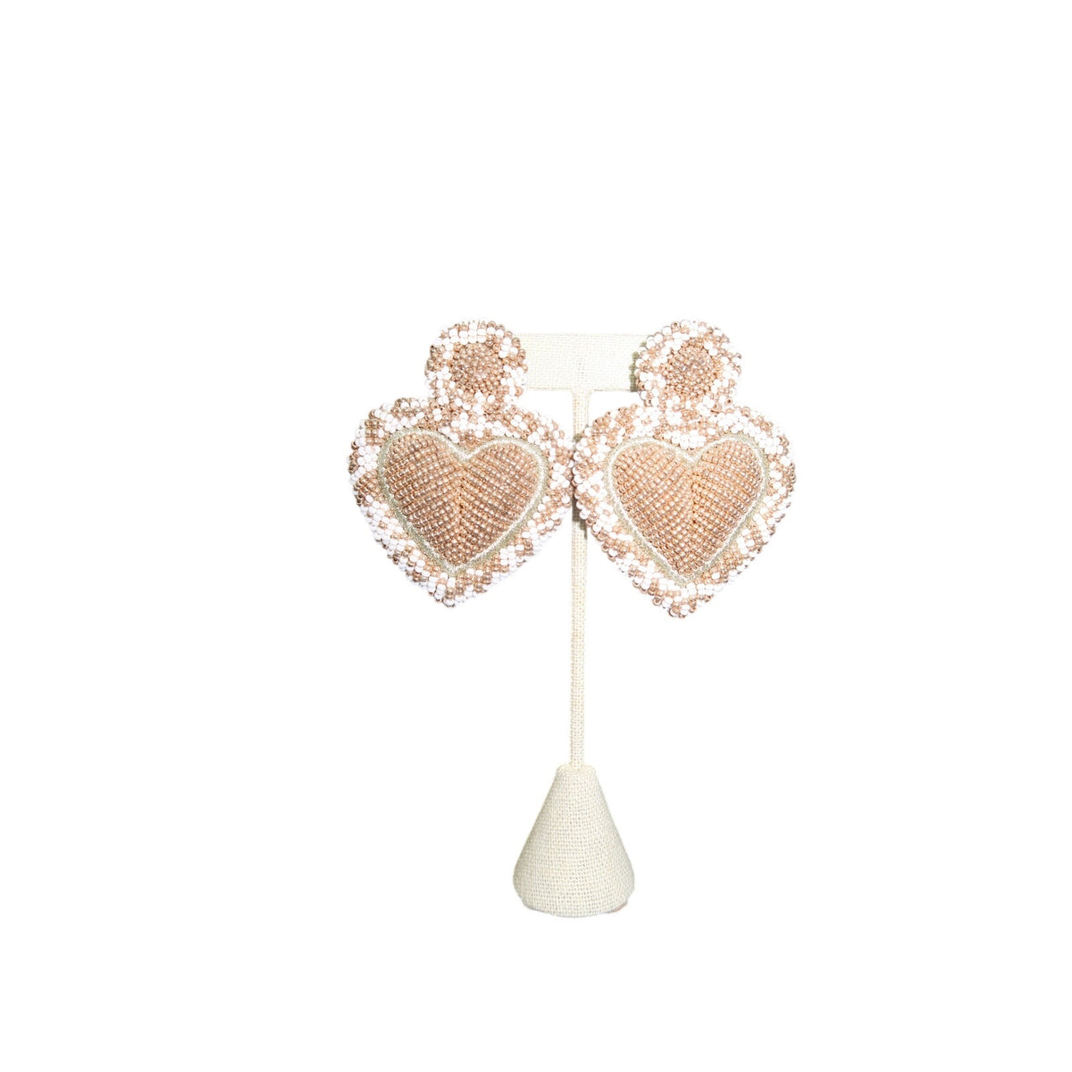 Olivia Dar Alghero Heart Earrings Beaded Gold Ivory Statement