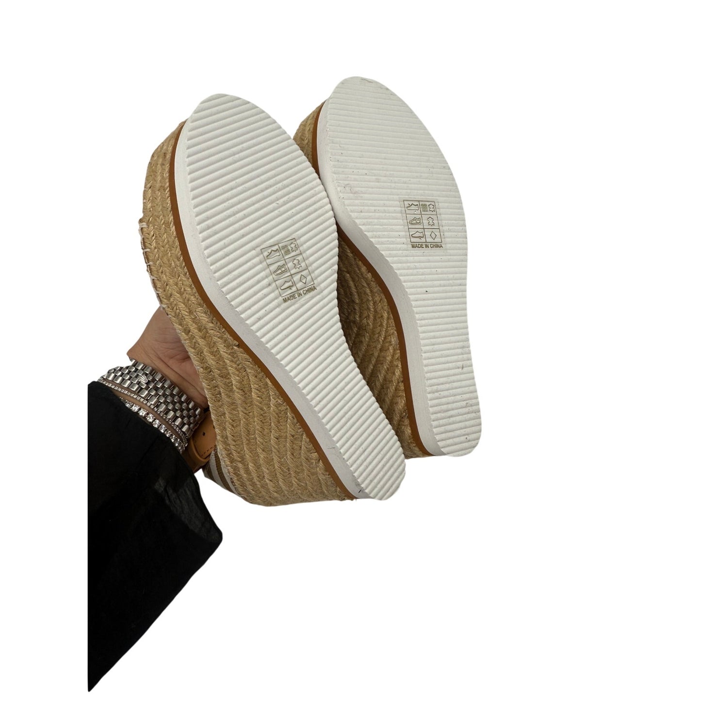 See by Chloé Leather Canvas Glyn Stripe Wedge Espadrille Sandals
