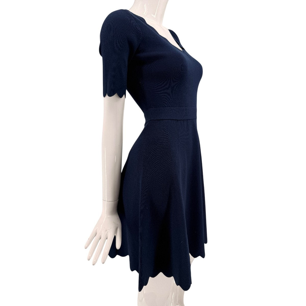 Milly Scalloped Half-Sleeve Fit & Flare Mini Dress Navy Blue Women's Size P