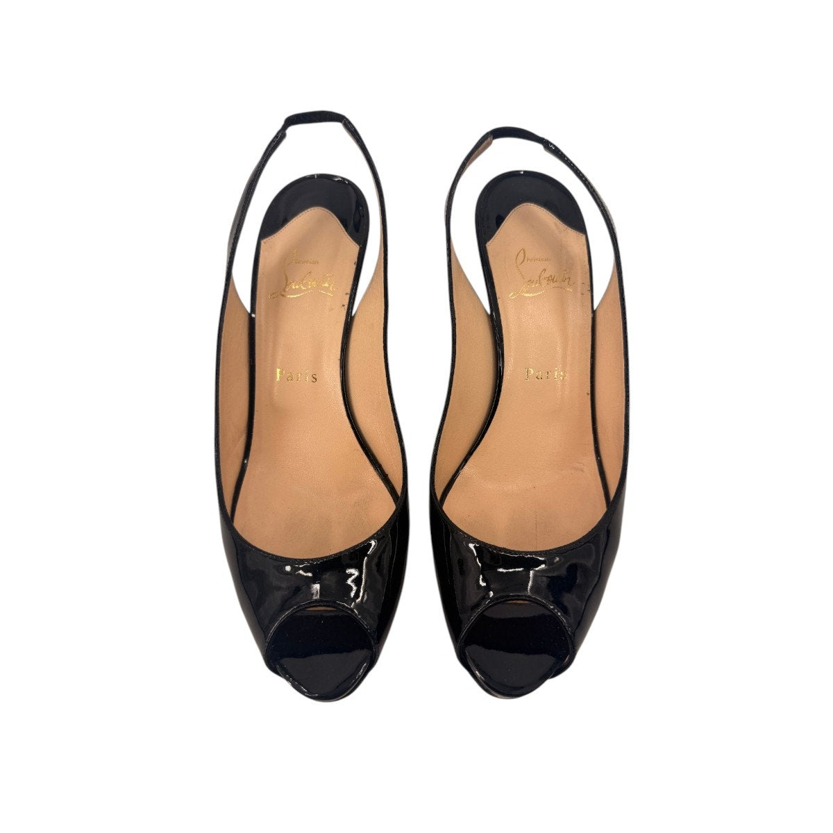 Christian Louboutin Patent Leather Peep Toe Slingback Pumps B