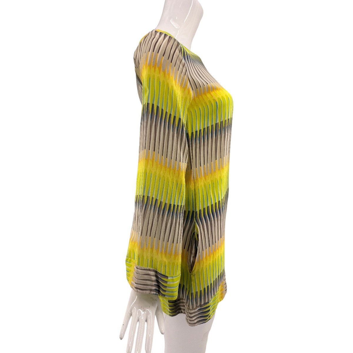 Alexis Silk Geometric Stripe Bell Sleeve Tunic Blouse
