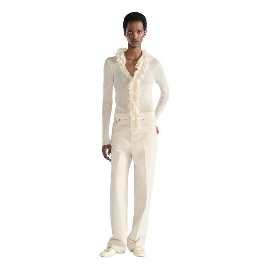 Christian Dior Cotton Removable Ruched Collar Long Sleeve Sweater Ivory Size 4