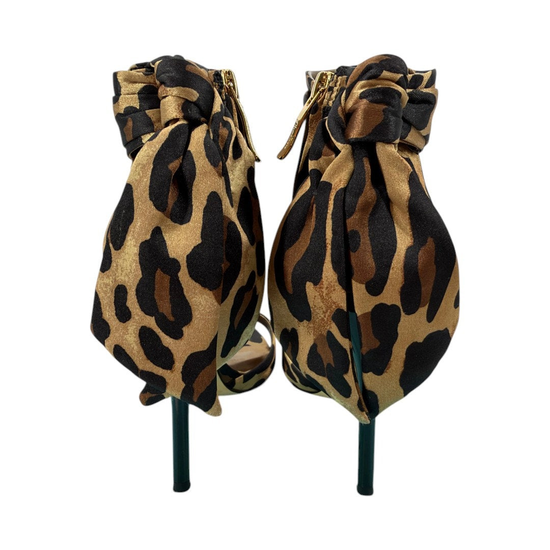 Marciano Roxanne Leopard Satin Ankle Cuff Open-Toe Stiletto Sandals Size 6.5