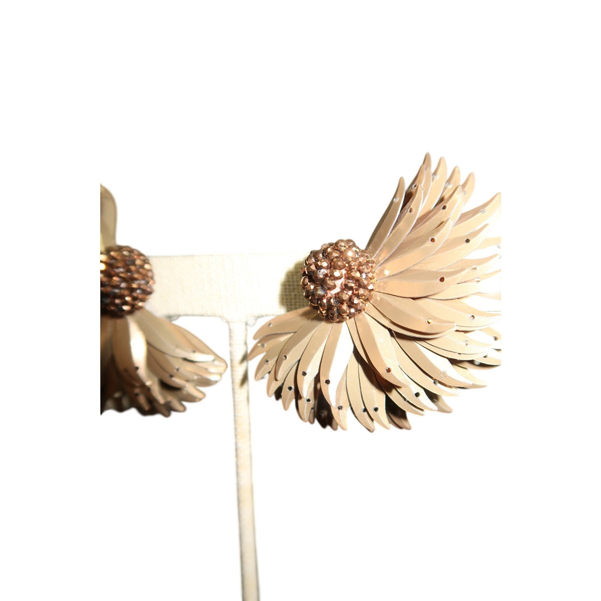 Olivia Dar Marigold Half Daisy Sequin Beaded Earrings Bronze Champagne Gold OS