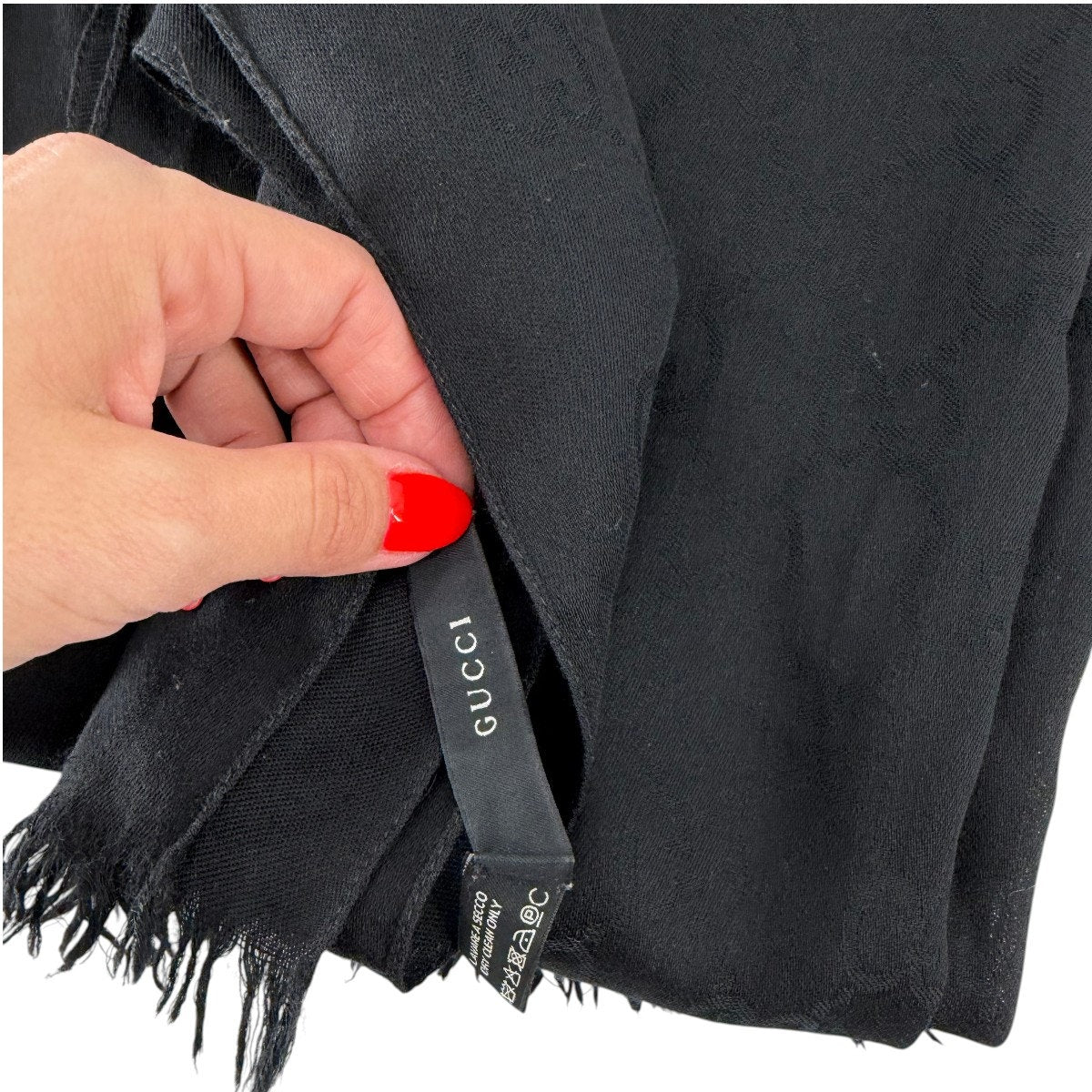 Gucci Wool Silk Jacquard GG Monogram Fringe Scarf