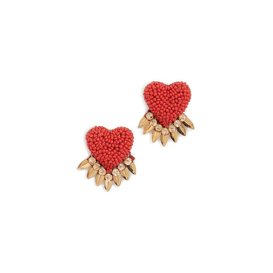 Deepa Gurnani Danika Beaded Heart Stud Earrings Red Gold Crystal Women's OS