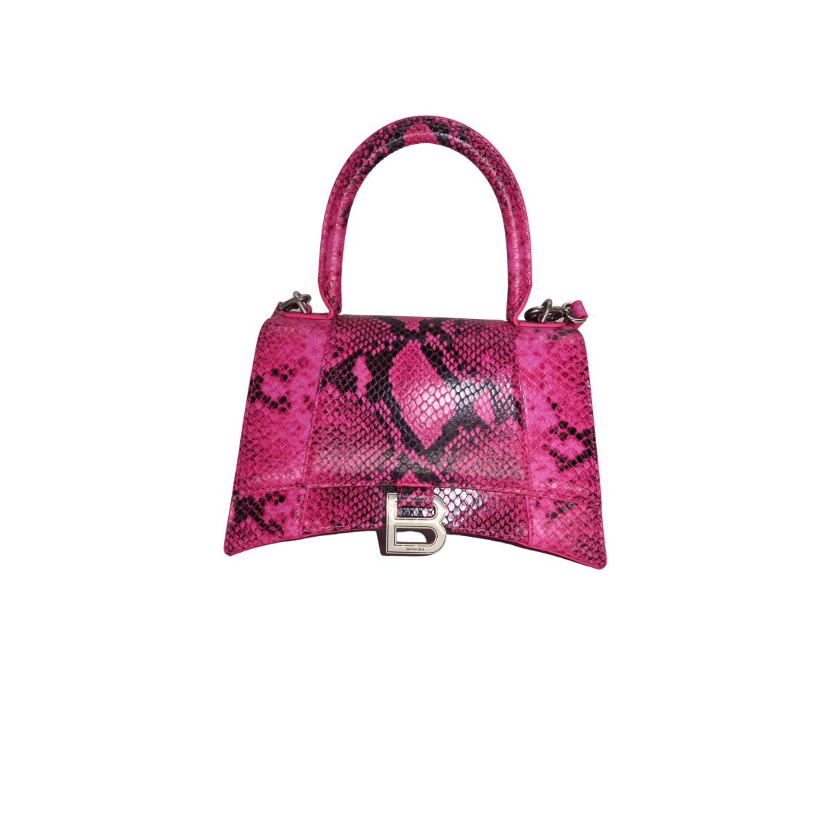 Balenciaga Calfskin Python Effect Small Hourglass Top Handle Bag