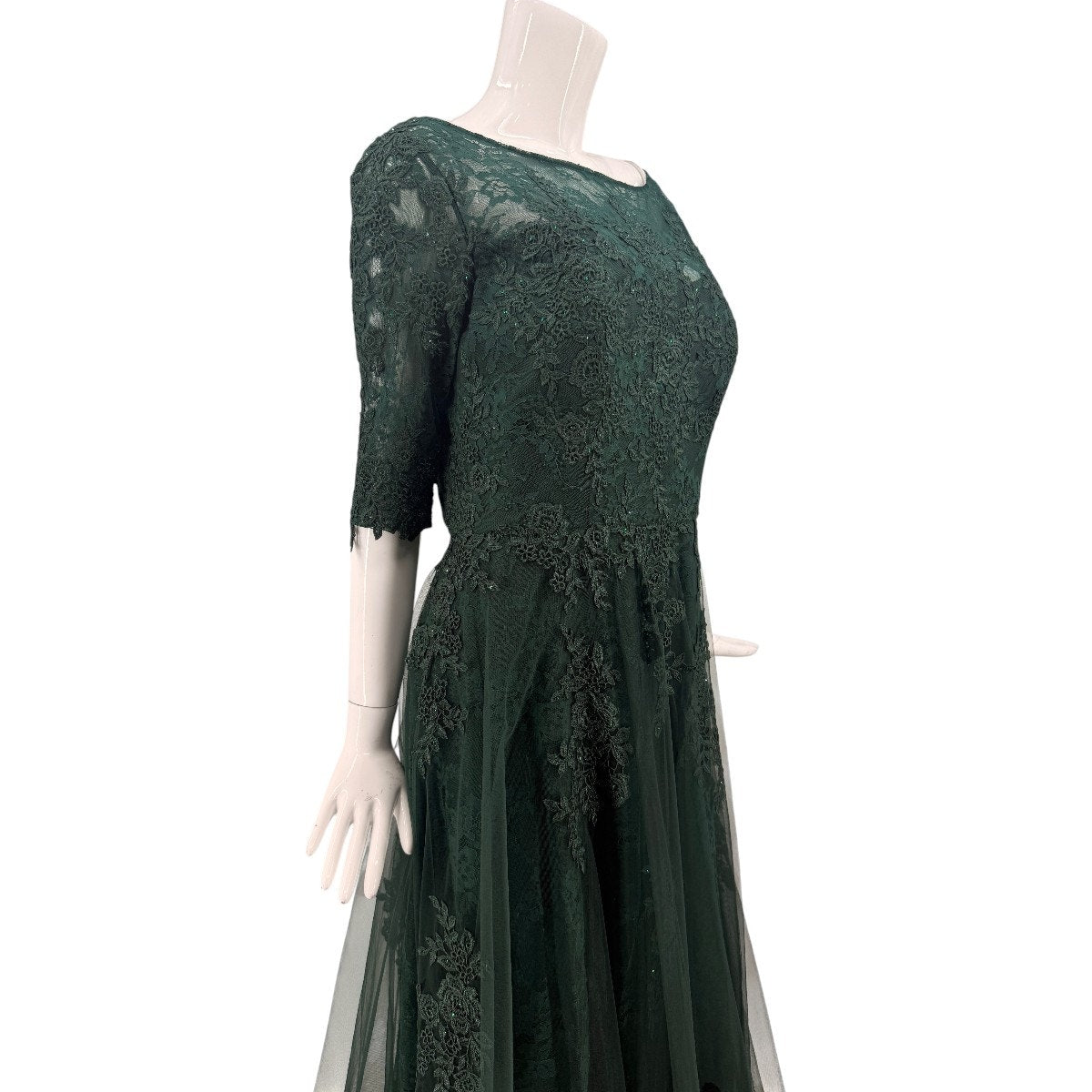 La Femme Floral Lace Illusion A-Line Formal Maxi Gown