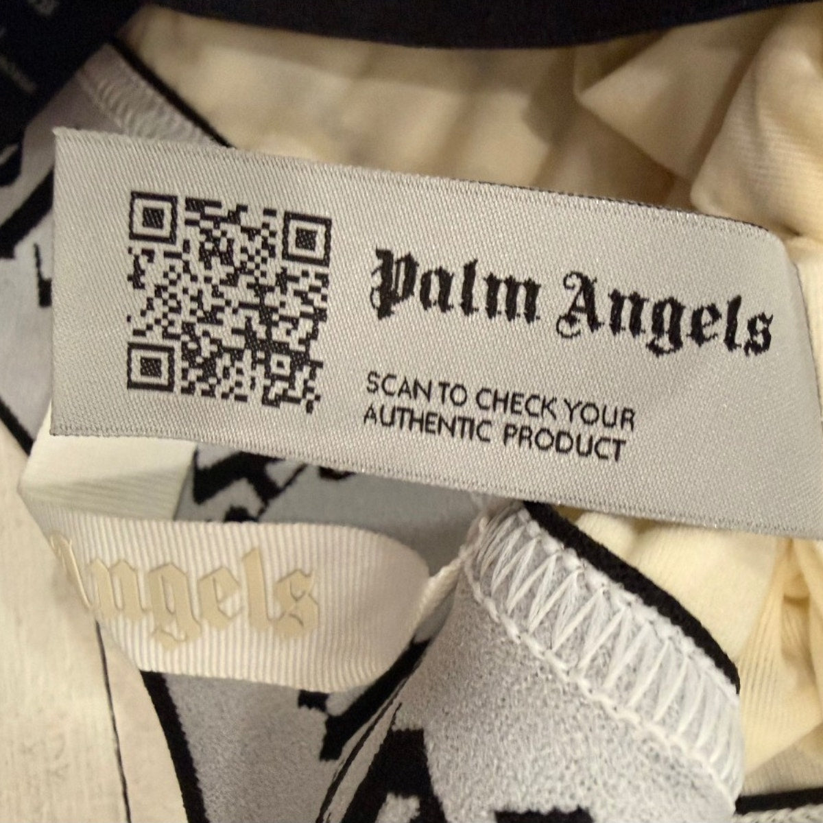 Palm Angels Cotton Blend Logo Print Crinkled Jersey Crop Top Cream Women's XS