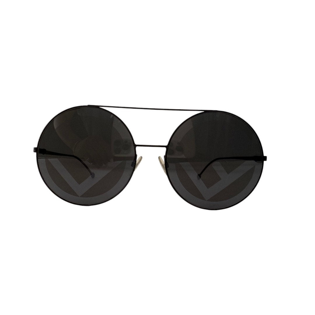 Fendi Round Logo Black Metal Designer FF 0285/S Sunglasses Gray Lenses Women's