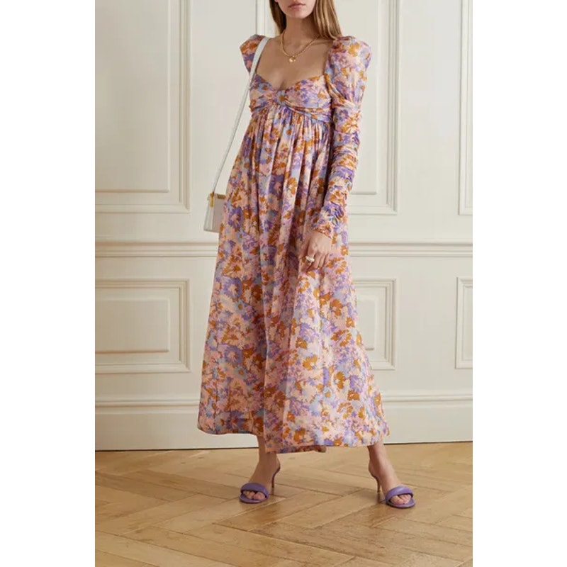 Zimmermann Cotton Floral Print Twist Front Midi Dress Women's