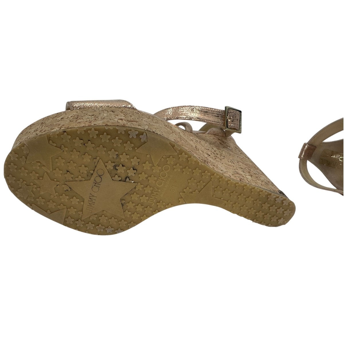 Jimmy Choo Metallic Leather Portia Cork Wedge Sandals
