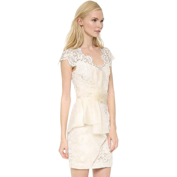 Marchesa Notte Ivory Lace Organza Cocktail Party Sheath Mini Dress Size 6
