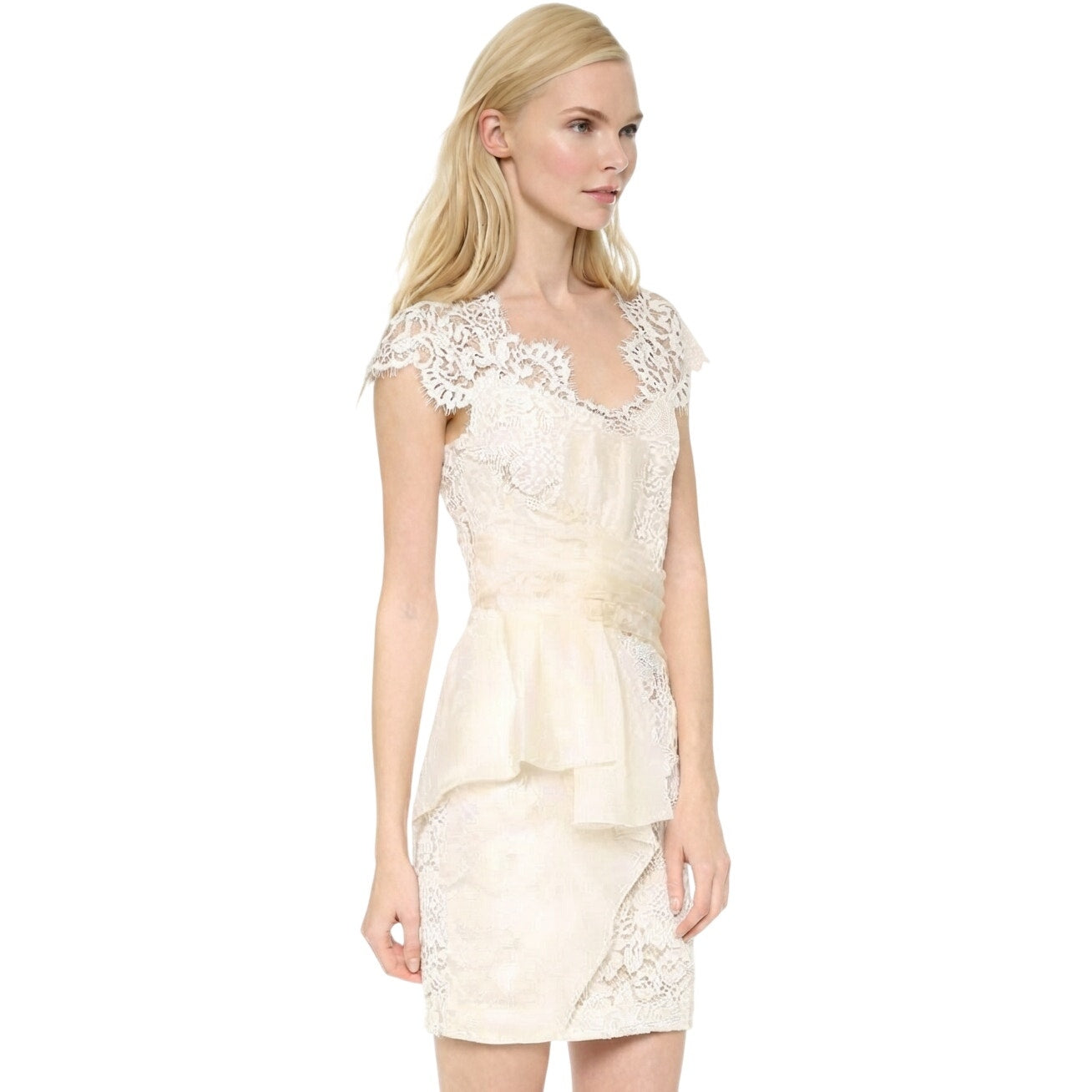 Marchesa Notte Ivory Lace Organza Cocktail Party Sheath Mini Dress