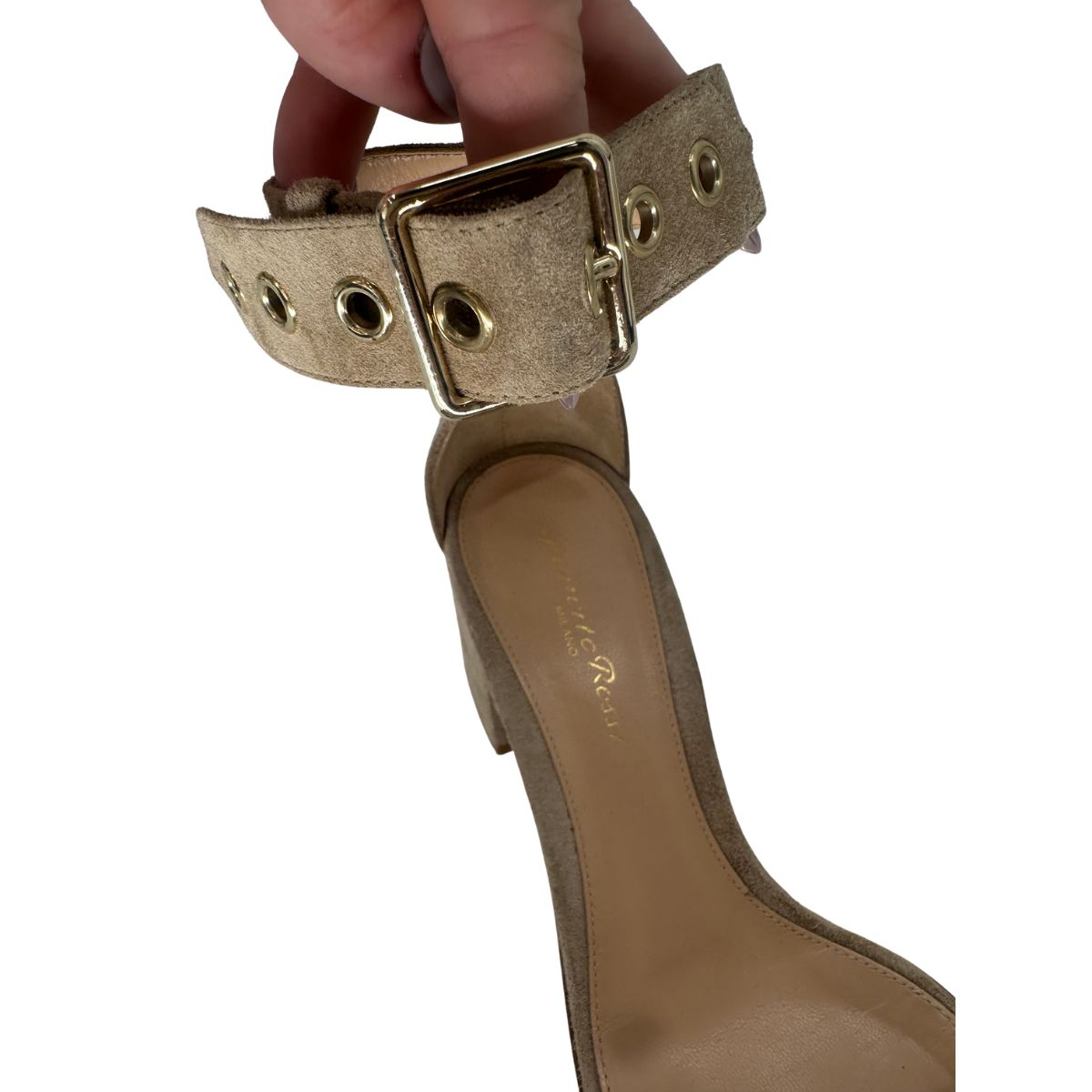 Gianvito Rossi Suede Hayes Buckle Accent Ankle Strap Sandals