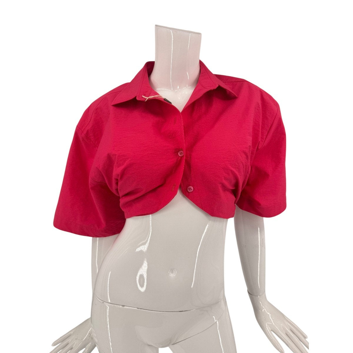 Jacquemus Cotton Blend La Chemise Ballu Cropped Shirt Pink