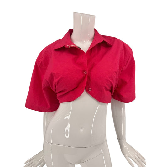 Jacquemus Cotton Blend La Chemise Ballu Cropped Shirt Pink