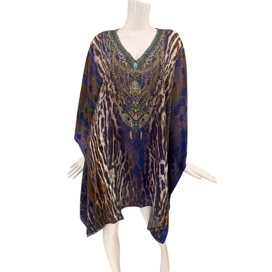 Camilla Silk Animal Print V-Neck Short Kaftan Dress