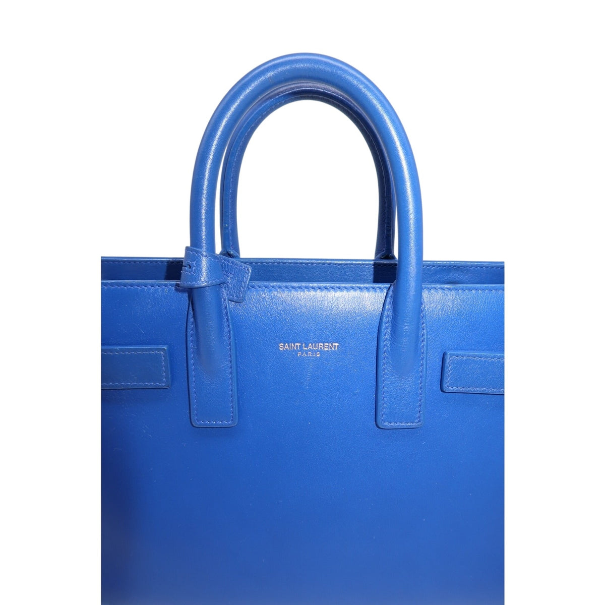 Saint Laurent Classic Sac De Jour Tote Bag Blue Leather Logo Accent Women's OS